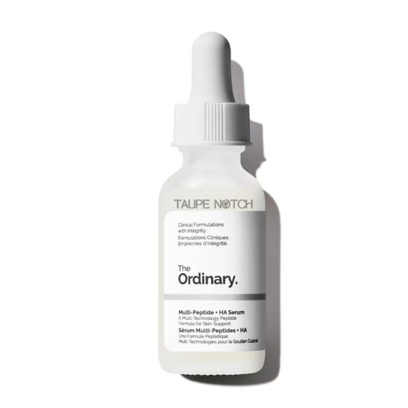 The Ordinary multi-peptide + HA serum bottle with gray dropper cap