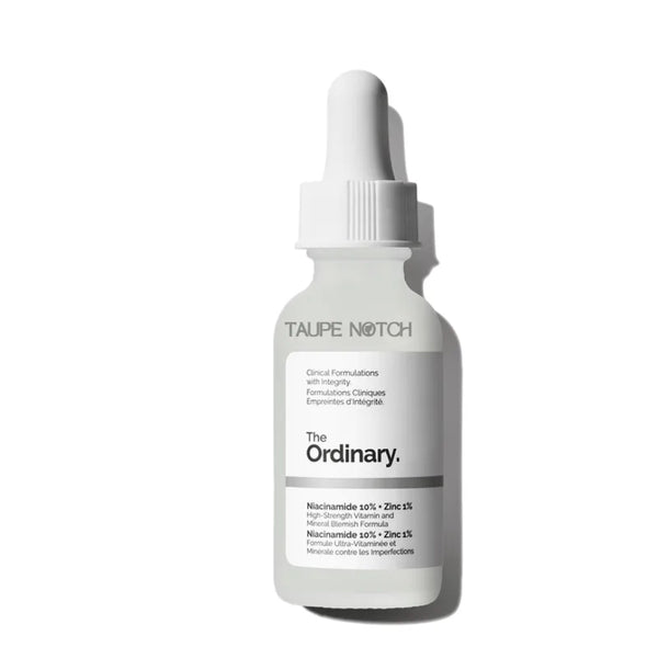 Serum bottle with dropper, The Ordinary Niacinamide 10% + Zinc 1% label