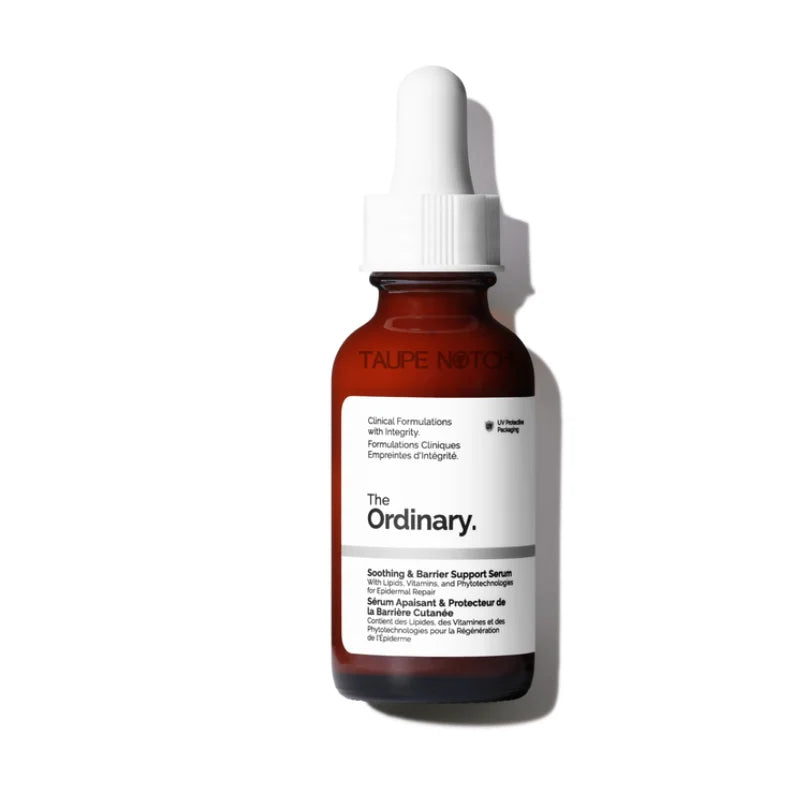 The Ordinary serum bottle with white dropper, dark amber glass.