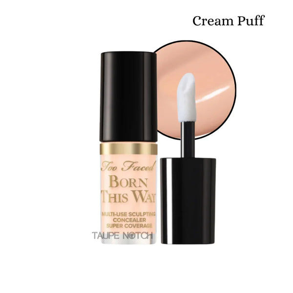 Too Faced Born This Way concealer shade Cream Puff with doe-foot applicator.