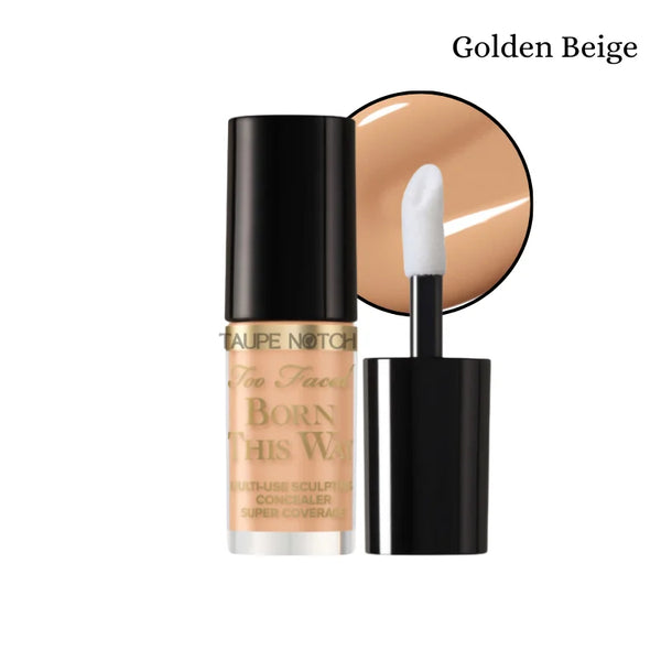 Too Faced Born This Way concealer, open wand applicator, Golden Beige shade.