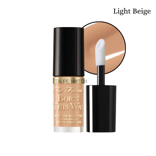 Too Faced Born This Way concealer shade Light Beige with doe-foot applicator.