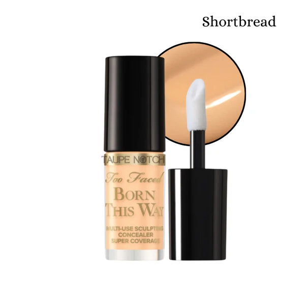Too Faced Born This Way concealer shade Shortbread with doe-foot applicator.
