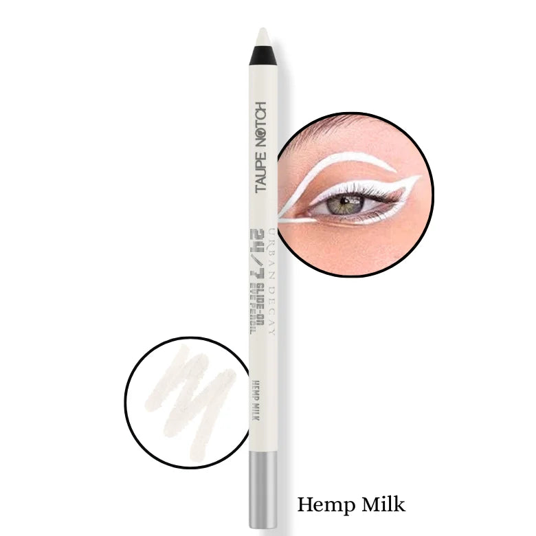 Waterproof eyeliner pencil in white shade with bright highlighted eye liner