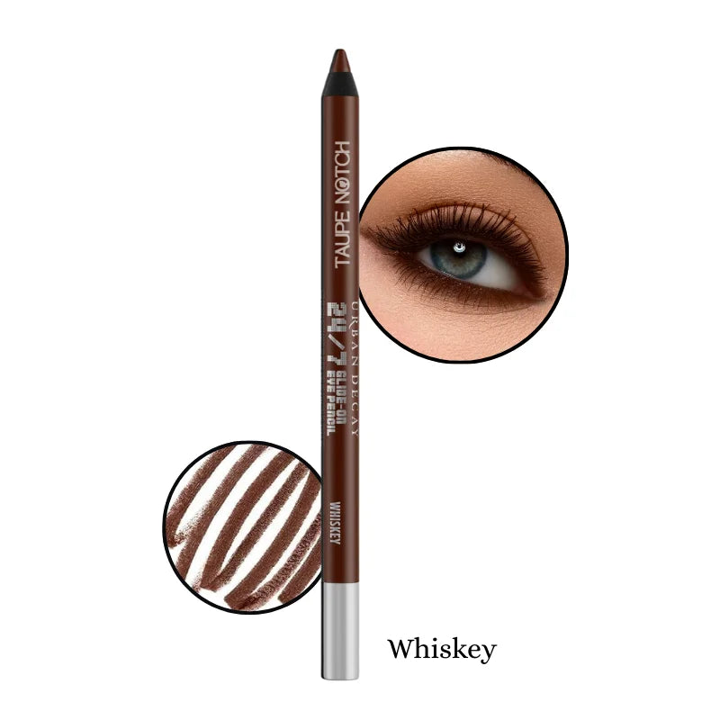 Waterproof eyeliner pencil in deep brown shade with softly lined eye look