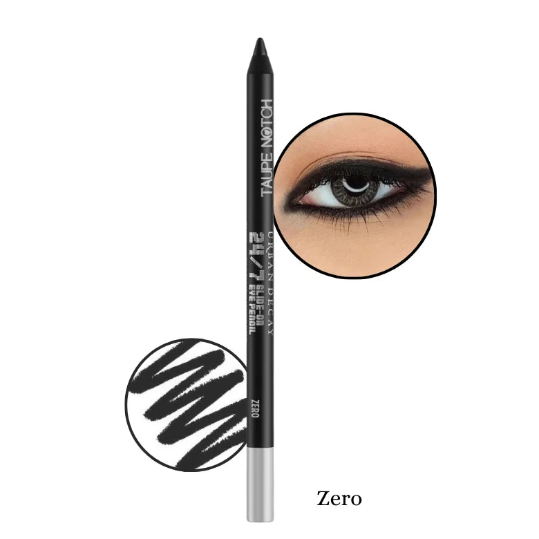 Waterproof eyeliner pencil in black shade with smudged winged liner look