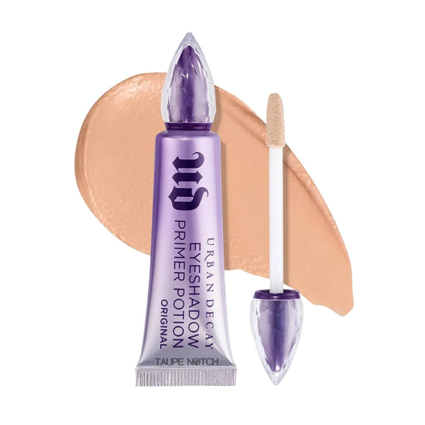 Urban Decay eyeshadow primer potion in Taupe Notch, tube and doe-foot applicator
