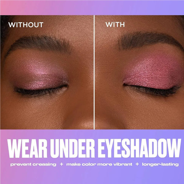 Taupe eyeshadow on eyelid with smooth base under makeup, crease look