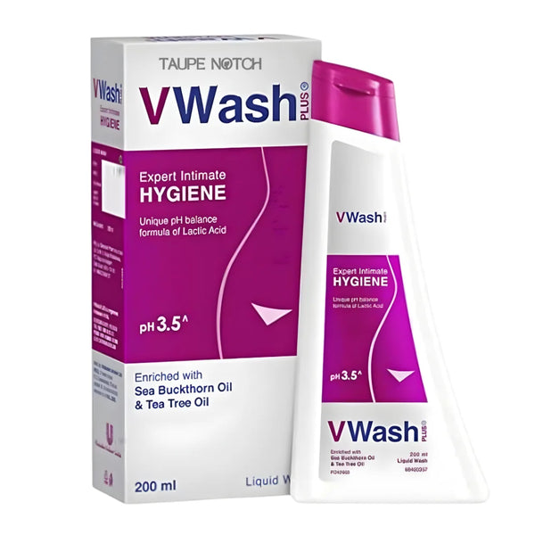 VWash intimate hygiene wash 200 ml, purple liquid wash bottle and box
