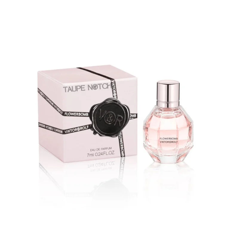 Viktor & Rolf Flowerbomb EDP perfume bottle with pink liquid and round silver cap