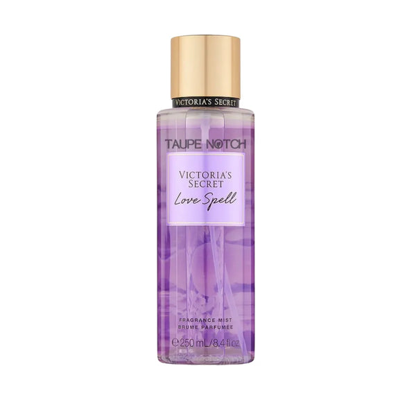 Purple fragrance mist bottle with gold cap, Victoria’s Secret Love Spell, 250 ml