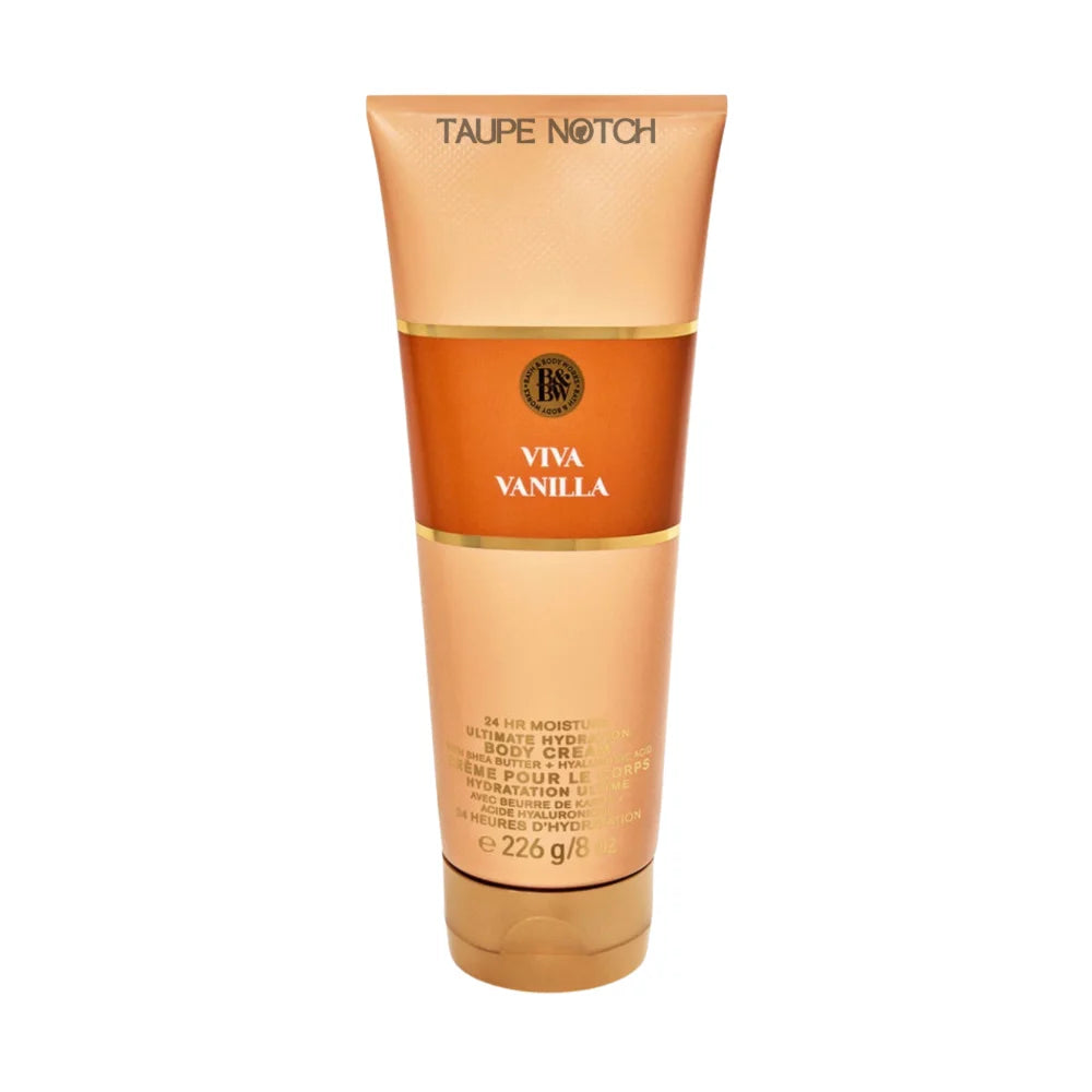 Bath & Body Works Viva Vanilla body cream tube, 226 g, beige and amber