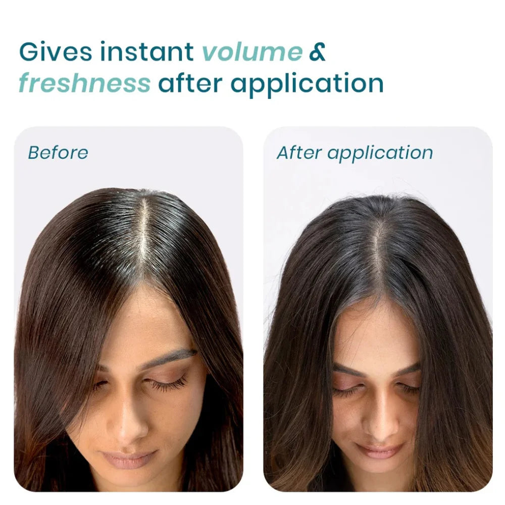 Before-and-after hair photos showing fuller, refreshed hair after application
