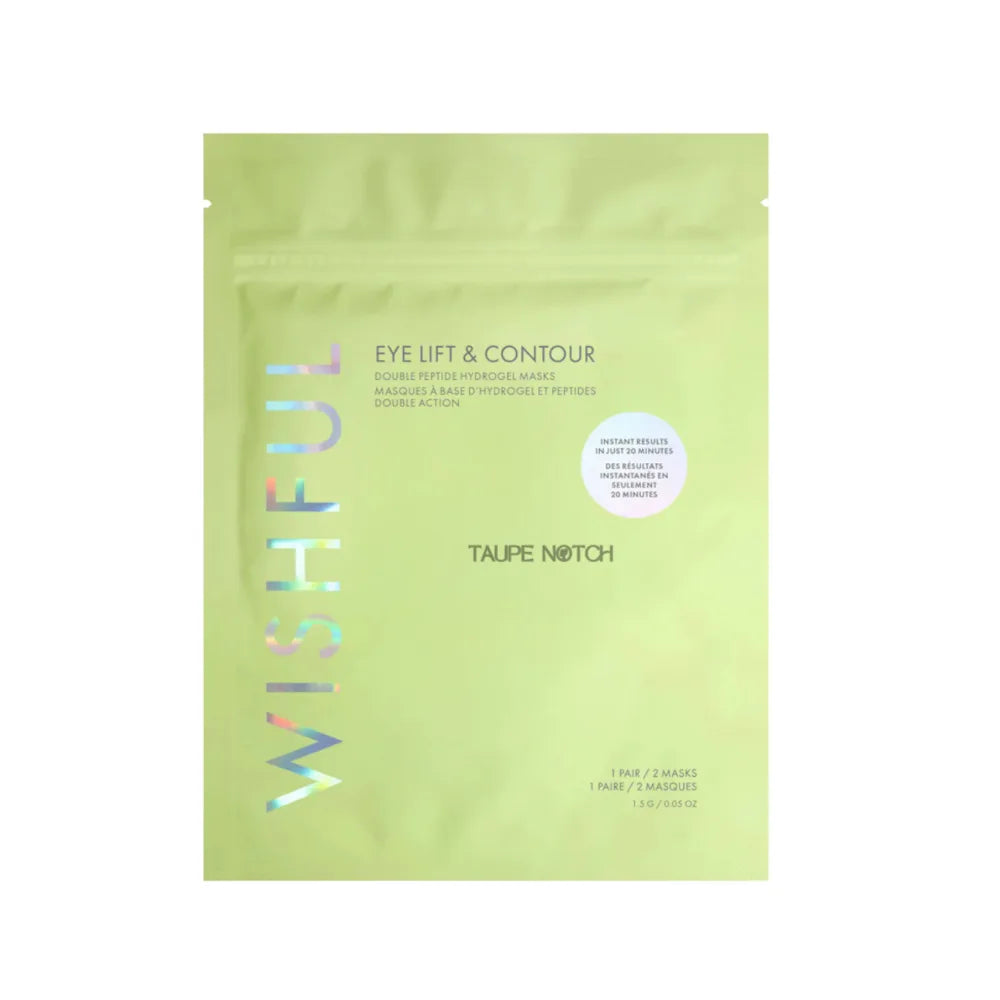 Eye lift & contour instant sculpting mask pack, light green pouch.