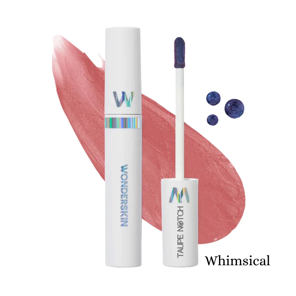 Lip stain tube and doe-foot applicator with rosy swatch, Whimsical shade