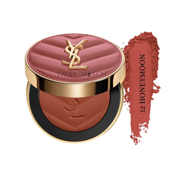 Powder blush compact with rose nude powder and gold YSL emblem