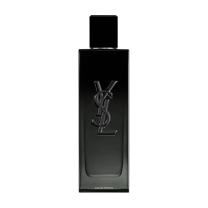 YSL Black Opus Eau de Parfum bottle, featuring a sleek rectangular black glass bottle with a matching black cap and the embossed black YSL logo on the front, set against a plain white background.