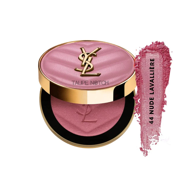Powder blush compact with mauve pink top; mauve swatch labeled 44 Nude Lavalliere