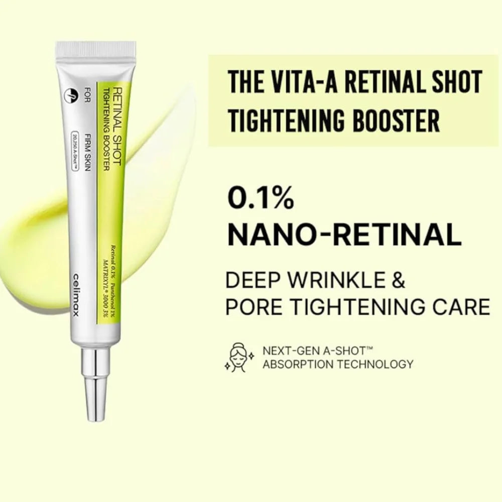 celimax Vita-A retinal shot tightening booster tube with 0.1% nano-retinal info