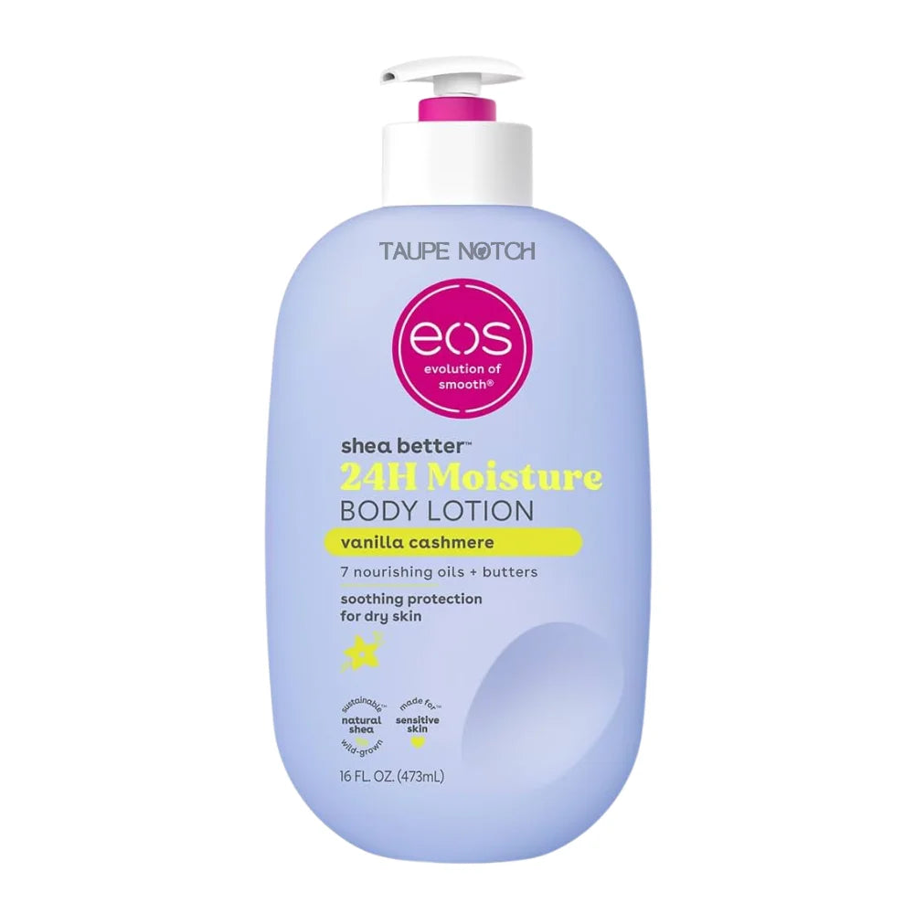 eos Shea Better Body Lotion bottle, vanilla cashmere 24H moisture