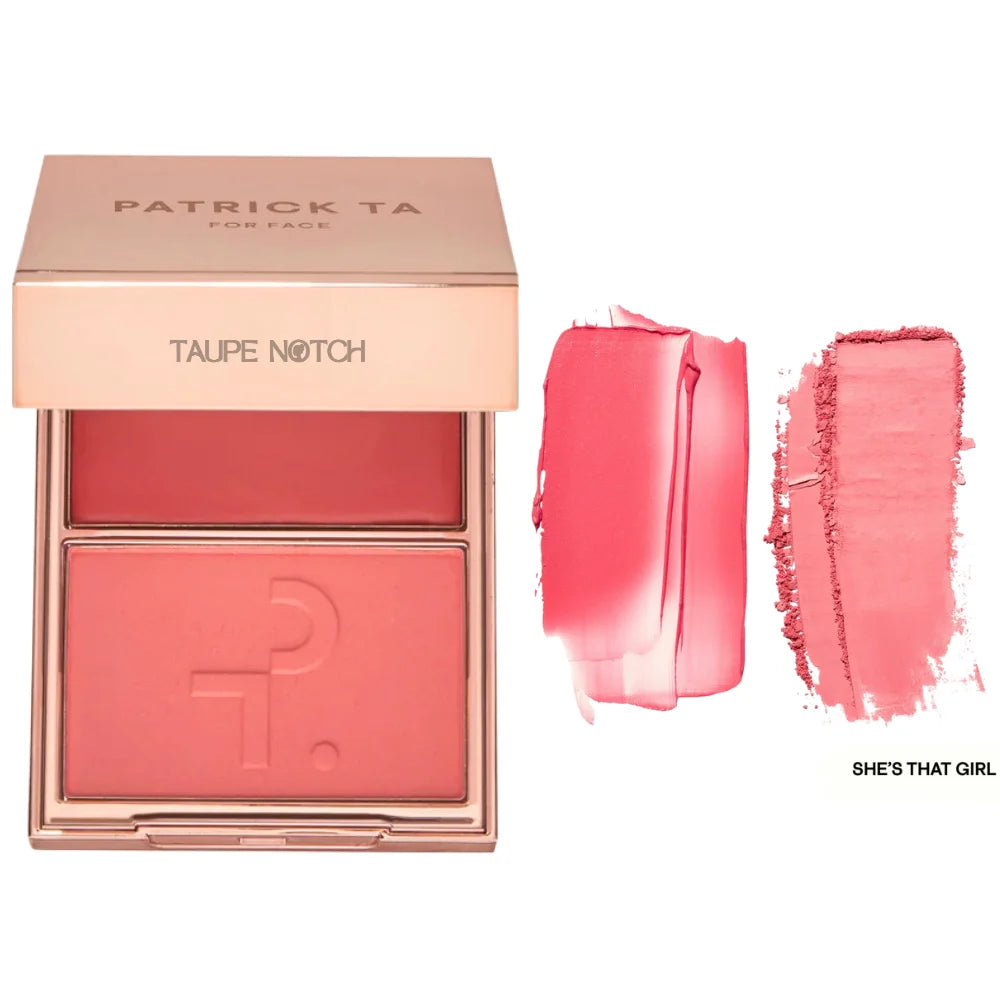 Cream and powder blush duo with compact palette in vivid pink and light rosy pink shades