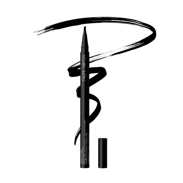Black waterproof liquid eyeliner with winged tip applicator and cap